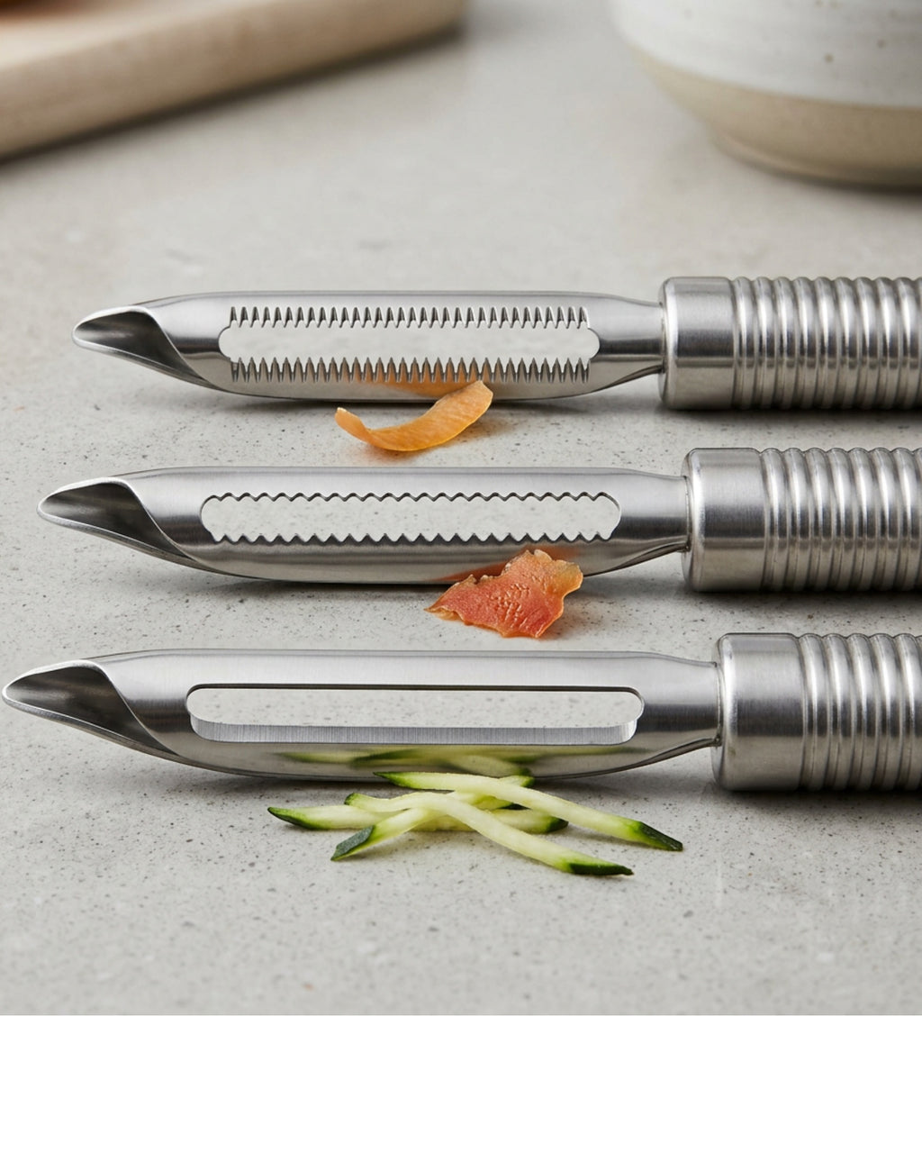 Stainless Steel Peeler Set with Straight Serrated and Julienne Blades